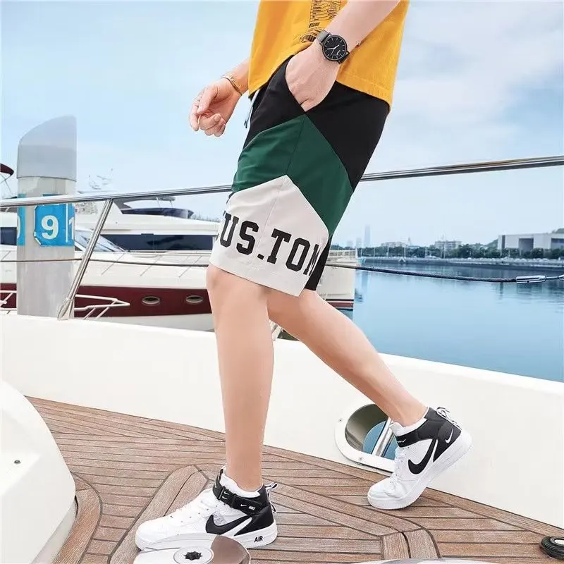 2023 Summer Men\'s Shorts Korean Fashion Black Letter Shorts Harajuku High Street Men\'s Clothing Men\'s Casual Shorts At Home