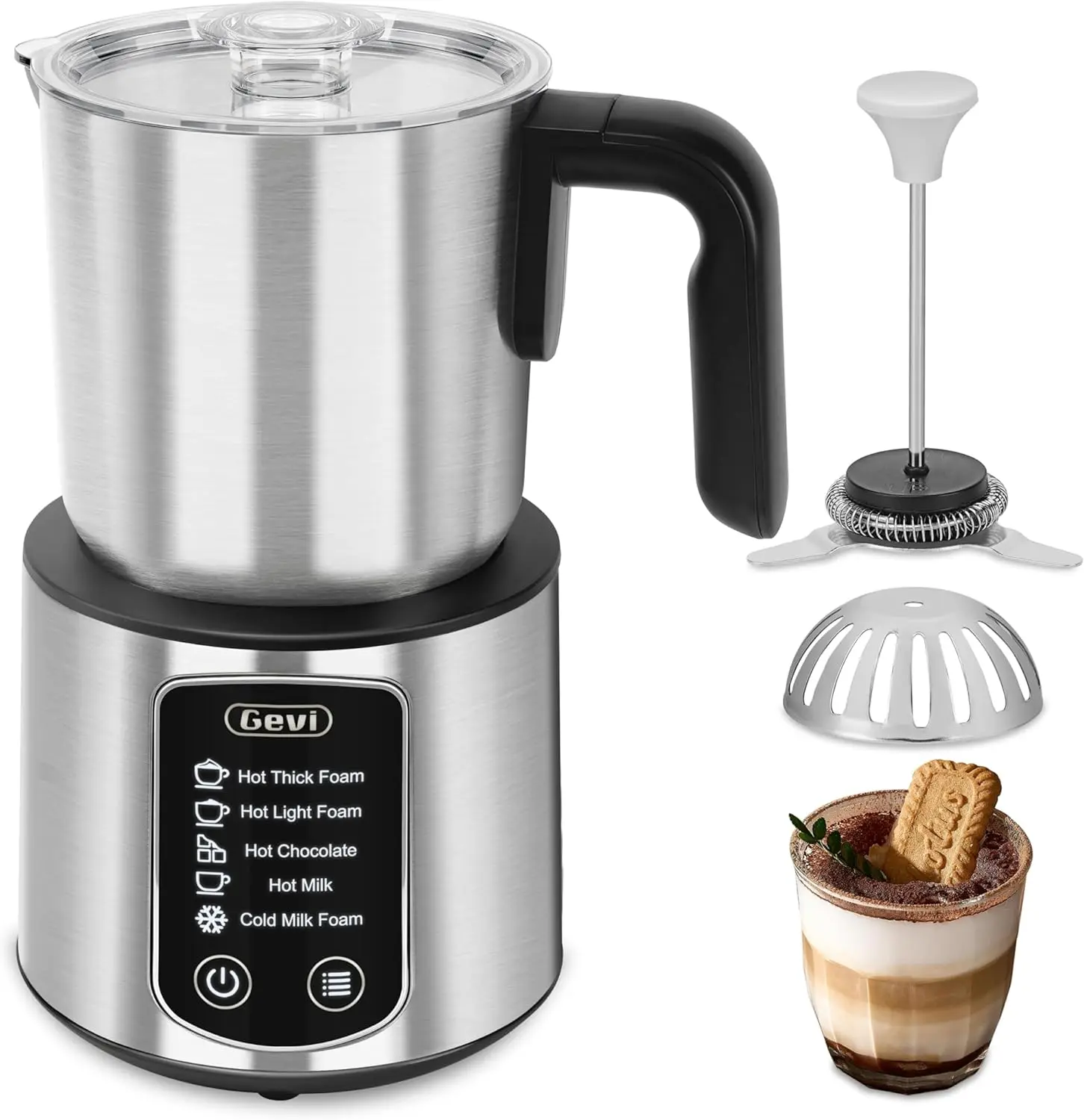 ماكينة صنع الشوكولاتة الساخنة مع رغوة الحليب وبخار 5 في 1، مكواة بخار الحليب الاحترافية، 17 أونصة/3.5 أونصة، ستانلس ستيل
