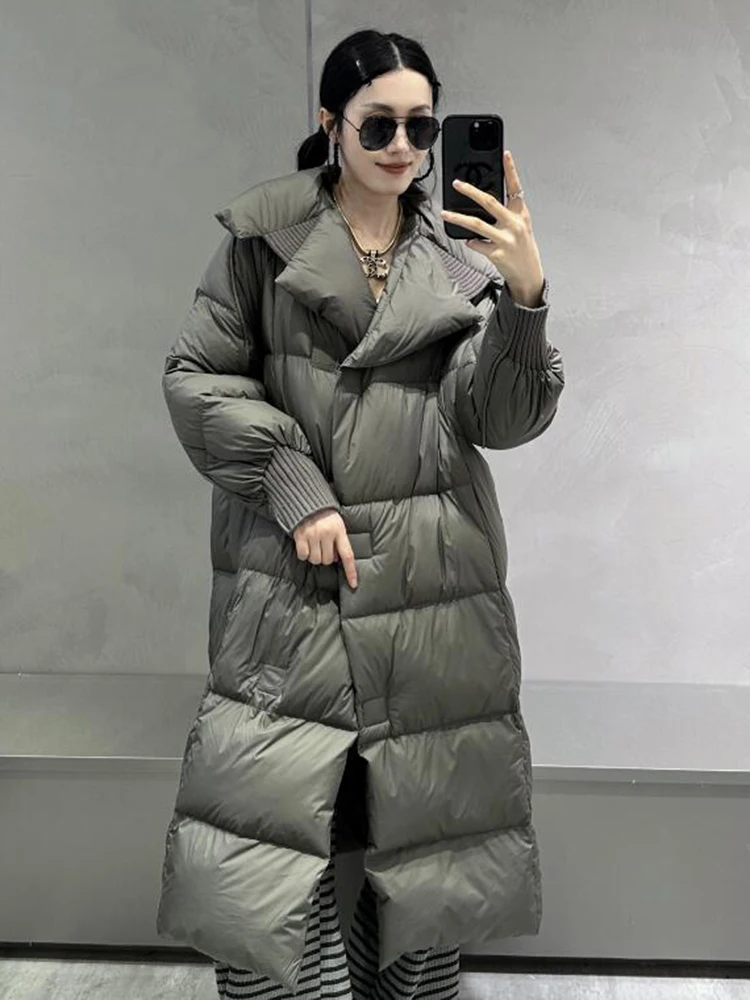 2024 Winter New Long White Down Puffer Jacket Thicken Warm Over Knee Maxi-Length Winter Coat Long Quilted Padded Coat