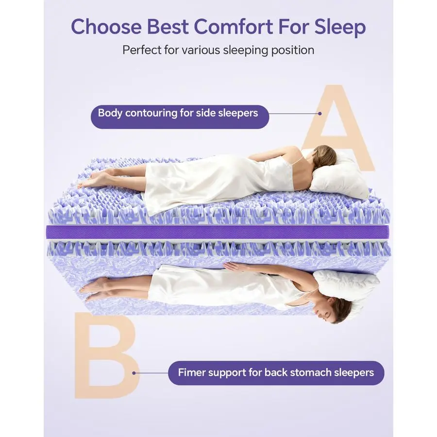 طبقة 4 بوصة مرتبة إسفنجية الذاكرة توبر كوين 2 بوصة جل رغوة الذاكرة و 2 بوصة وسادة مرتبة علوية، 7 منطقة قفص البيض ماتري