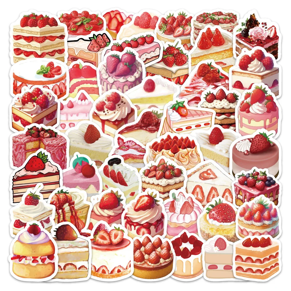 

80PCS Strawberry Cake Food Sticker Cartoon Funny Graffiti Waterproof Decal Toy Gift for Stationery Box Scrapbook Luggage Desk