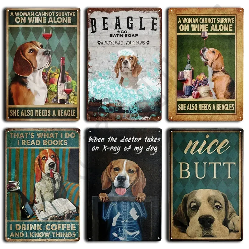 Funny Metal Beagle Dog Tin Sign for Bathroom Toilet Home Pet Shop Coffee Farmhouse Livingroom Bedroom Decoration 12 X 8 Inches