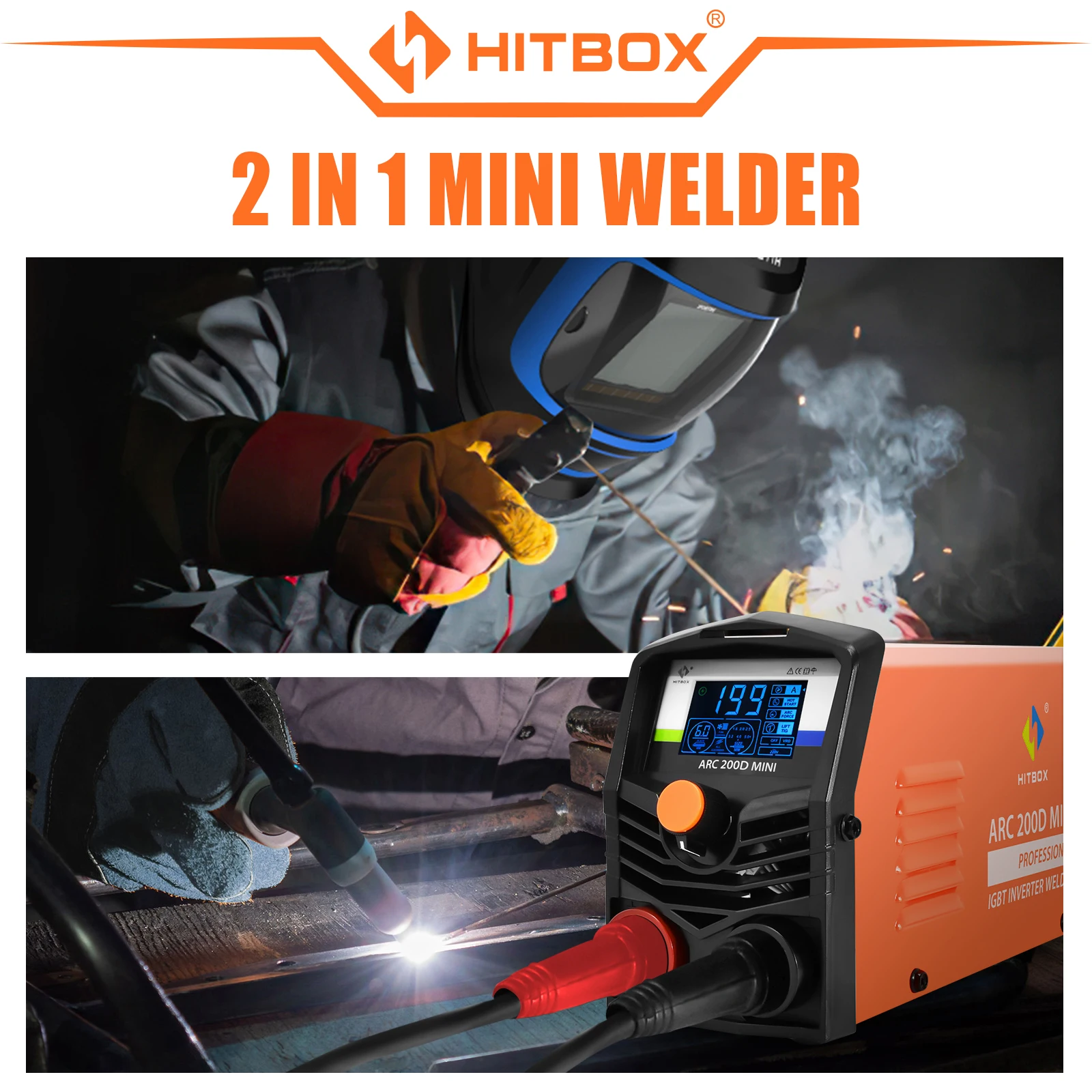 HITBOX Cutter Welding Machine 2 in 1 ARC MMA TIG-lift Welder ARC200D MINI IGBT Inverter LED Digital Display Protable For Home