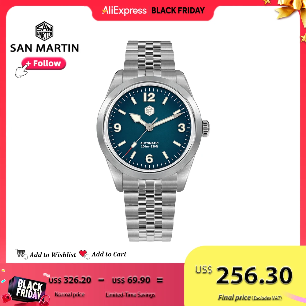 

Мужские часы San Martin PT5000 38 мм, часы для скалолазания, спорта, парные наручные часы, автоматические механические светящиеся водонепроницаемые 100 м SN0107