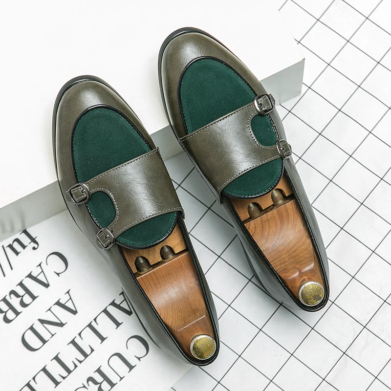 New Shallow Shoe Green Loafers Double Buckle Fashion Brand Men Shoes Italian Classic Slip on Casual Shoes Luxury Designer Shoes