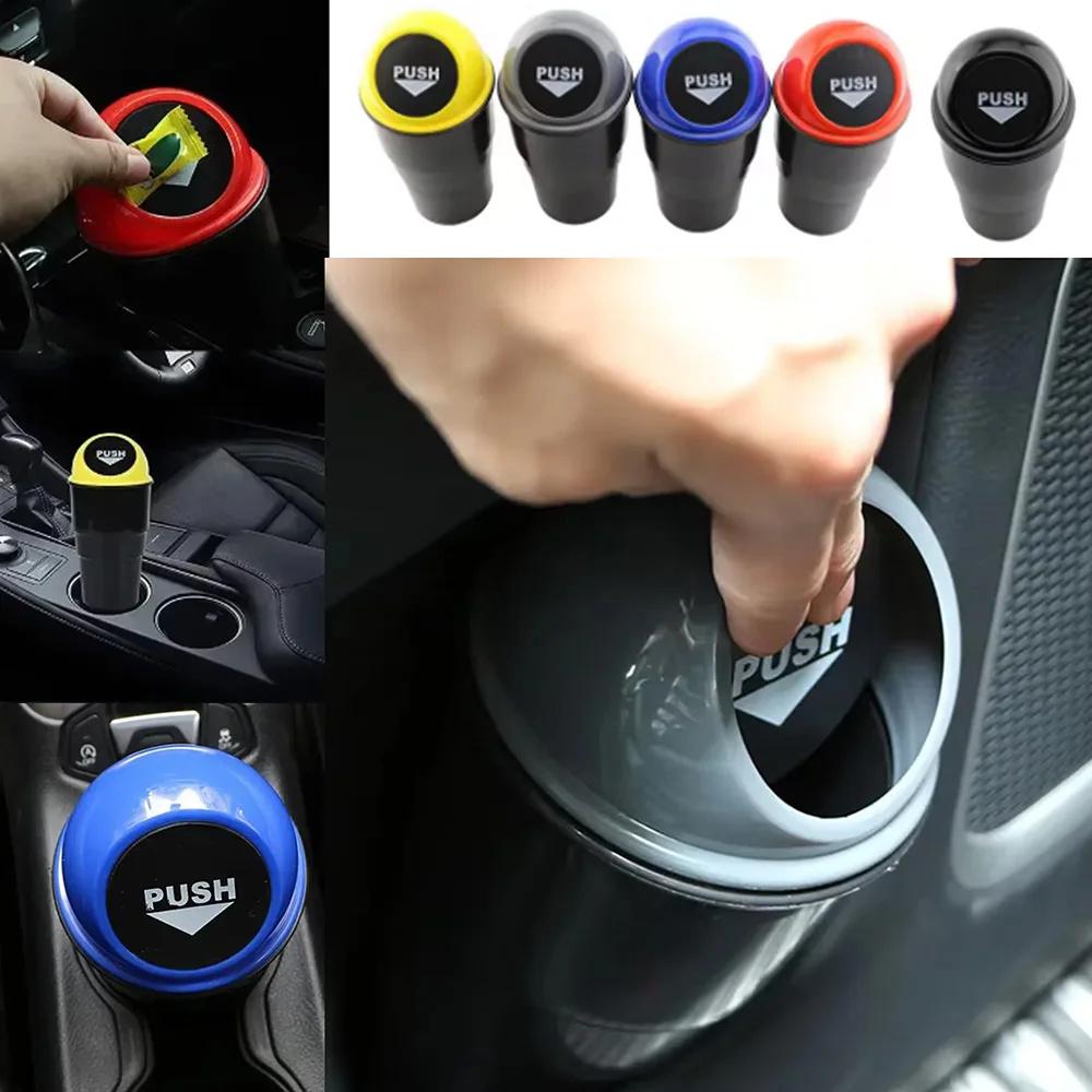 Round Car Trash Can with Lid Car Trash Can Garbage Bin Universal Trash Dust Case Creative Trash Can Car Storage Auto Accessories