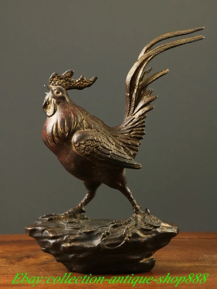 

Qianlong Marks Old Chinese Bronze Feng Shui 12 Zodiac Rooster Animal Statue -