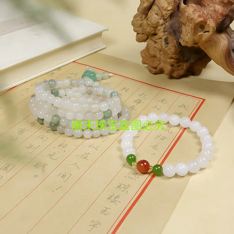 New Xinjiang Jinsi Jade Bracelet Factory WholesaleAThe Goods Are round, Full, Stylish, Simple and Elegant8mmBeads Bracelet