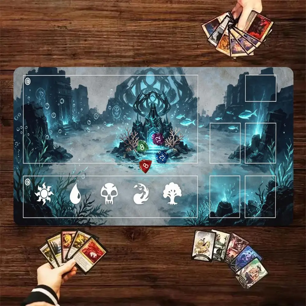 60X35cm Dark Ocean Ruin Necromancer Wizard Playmat With Play Zone Art Table Mat Non Slip Rubber Board Game Mat for TCG Card Game