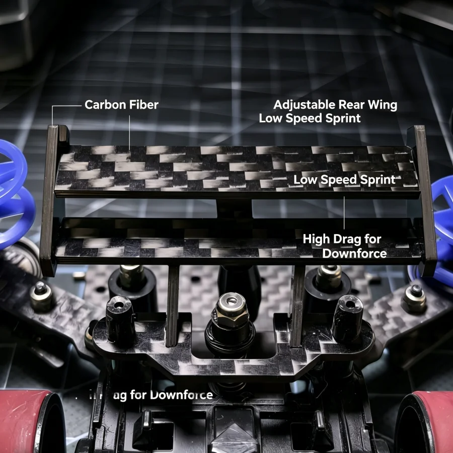 Homemade 4WD Carbon Fiber Variable Rear Wing: Sprinting under Low Wind Speed, Increasing Downforce Under High Wind Resistance