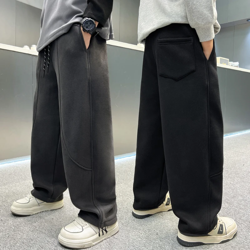 

Autumn Children Brief Style Cotton Drawstring Pants For Teens Boys Loose Straight Sporty Trousers Kids Patchwork Knit Sweatpants