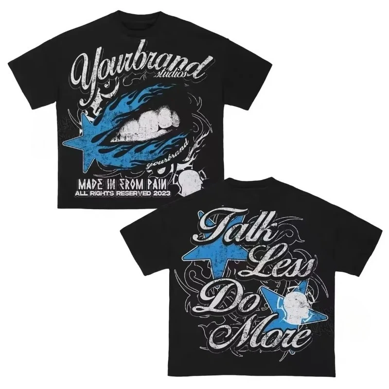 New Summer Pattern Retro Style Harajuku Gothic Hip Hop Animation Print T-shirt Men's and Women's Loose Casual Short Sleeves Top