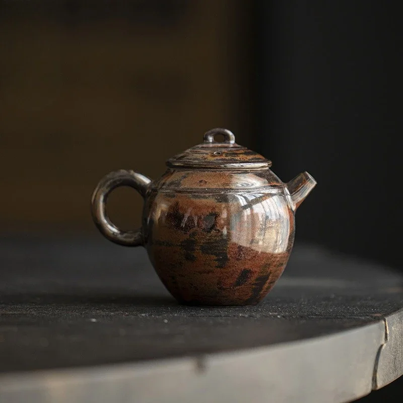 

120ML Imitation Lacquer Teapot Ceramic Rust Red Glaze Antique Teapot Literati Hand-held Pot Chinese Kung Fu Tea Set Kettle Gifts