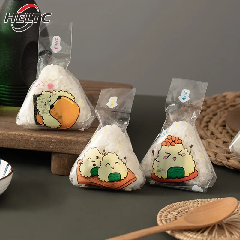 100Pcs Lovely Cartoon Triangle Rice Ball Packing Bag Seaweed Onigiri Sushi Making Mold Tools Bento Accessories