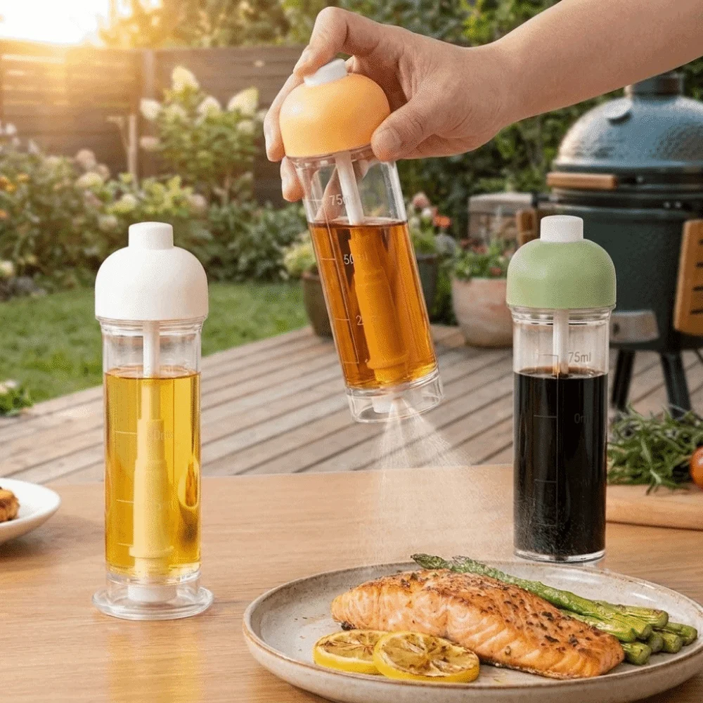 Plastic Down-Spray Oil Bottle 100ML Food Grade Press Oil Sprayer Transparent Measurable Scale Cooking Oil Dispenser