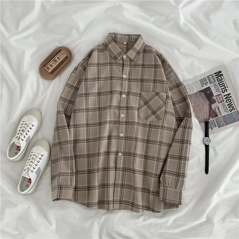 3XL Women Shirts Baggy Plaid Long Sleeve Chic Fashion Simple Casual New Females Spring Tops All-match Streetwear Retro Ulzzang