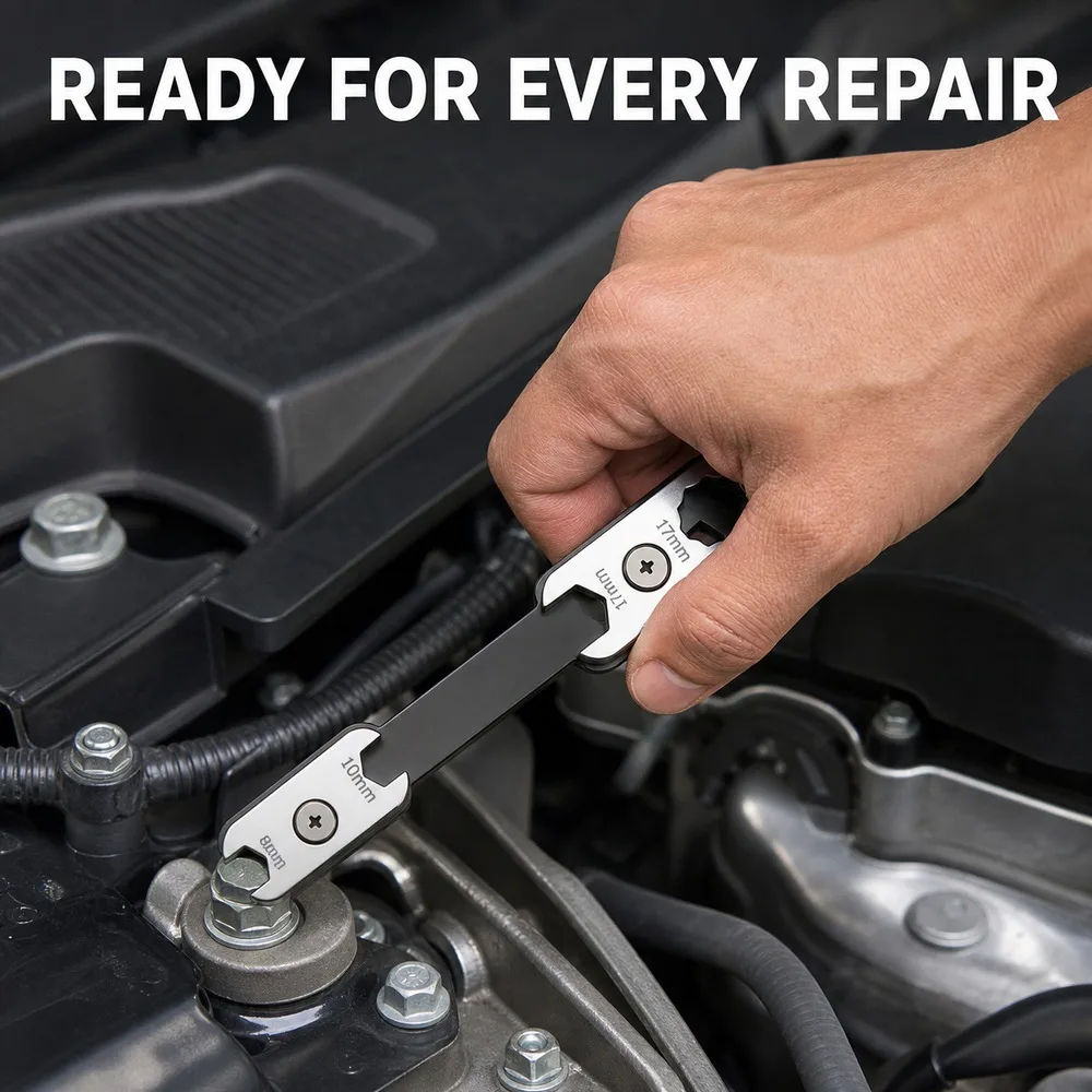 8-in-1 Rotating Wrench 360 Degree Adjustable Head, High Hardness Steel Metric Tool 8-19mm for Auto Home Repair