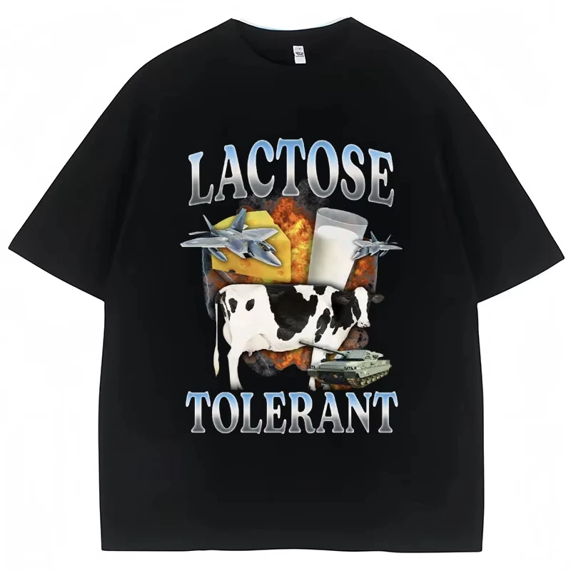 

Lactose Tolerance Fun Milk Print T-shirt Women's Retro Fashion Short-sleeved Summer Casual Humor T-shirt Gift Graphic T Shirts