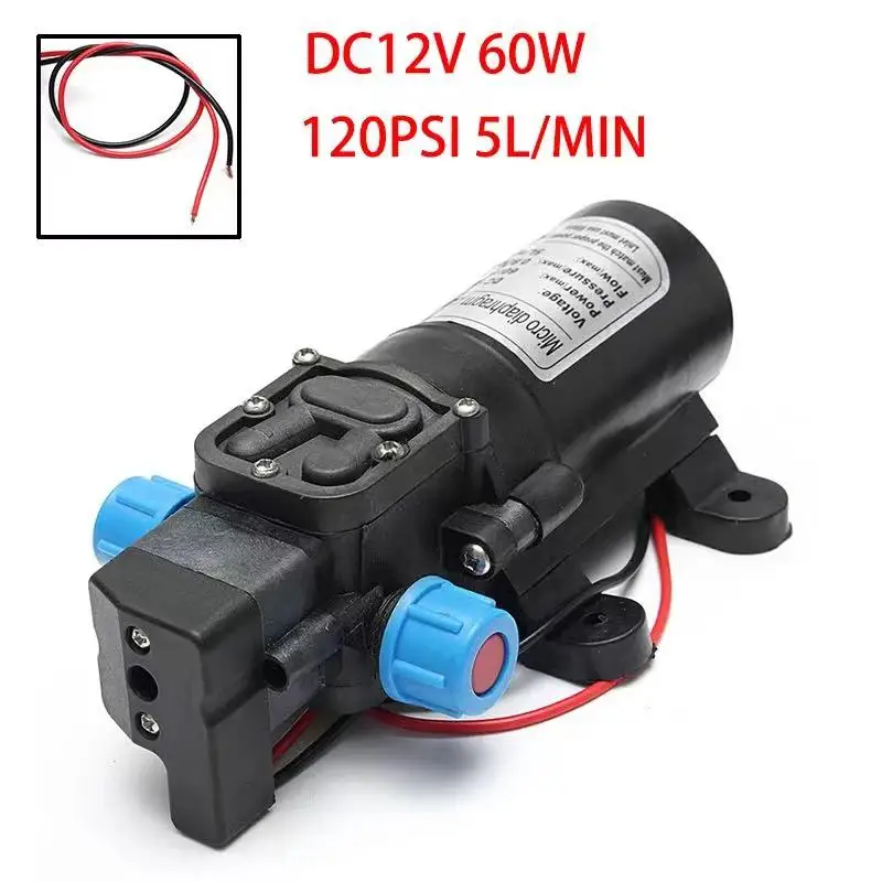 

1PCS DC 12V 60W 120PSI 5L/MIN Agricultural Electric Water Pump Black Mini High Pressure Diaphragm Water Sprayer Car Wash 12 V