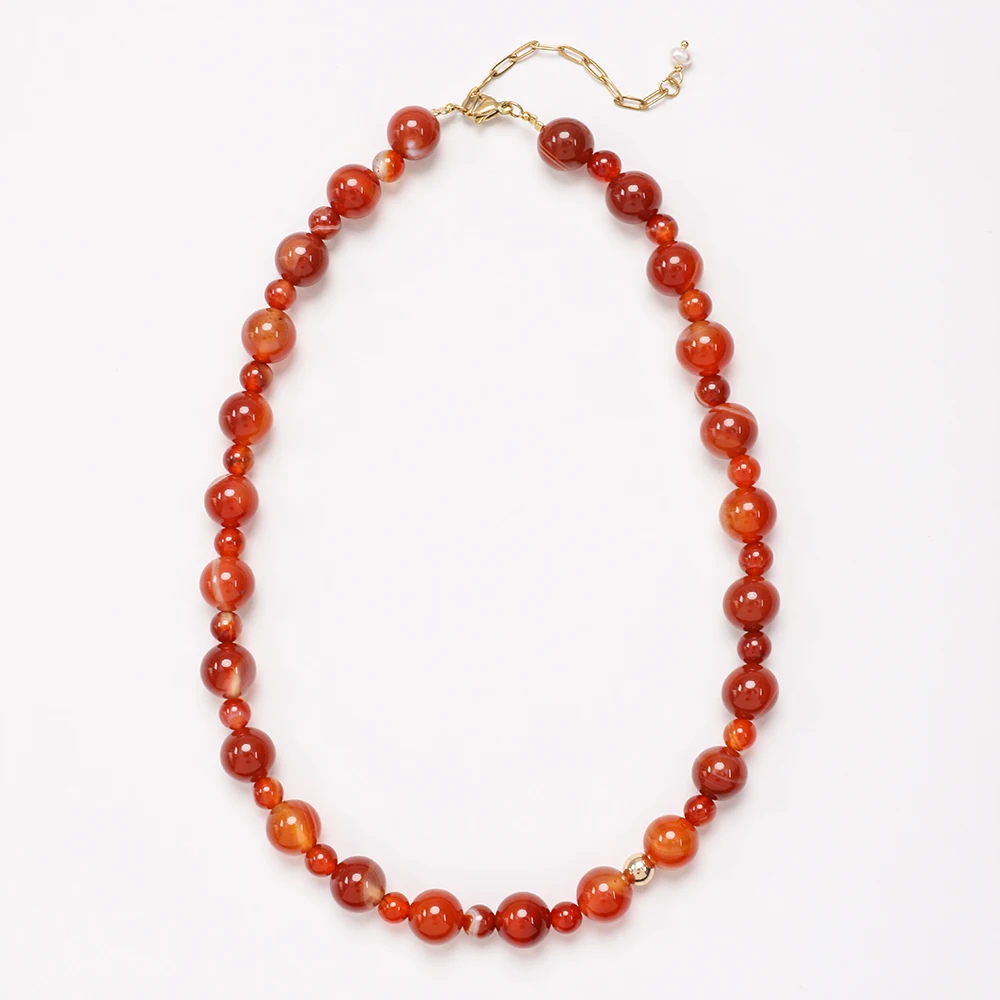 ZMZY Red Agate Beaded Necklace Natural Stone Necklace Bead Clavicle Chain Vintage Charm Beaded Energy Fashion Carved Gifts