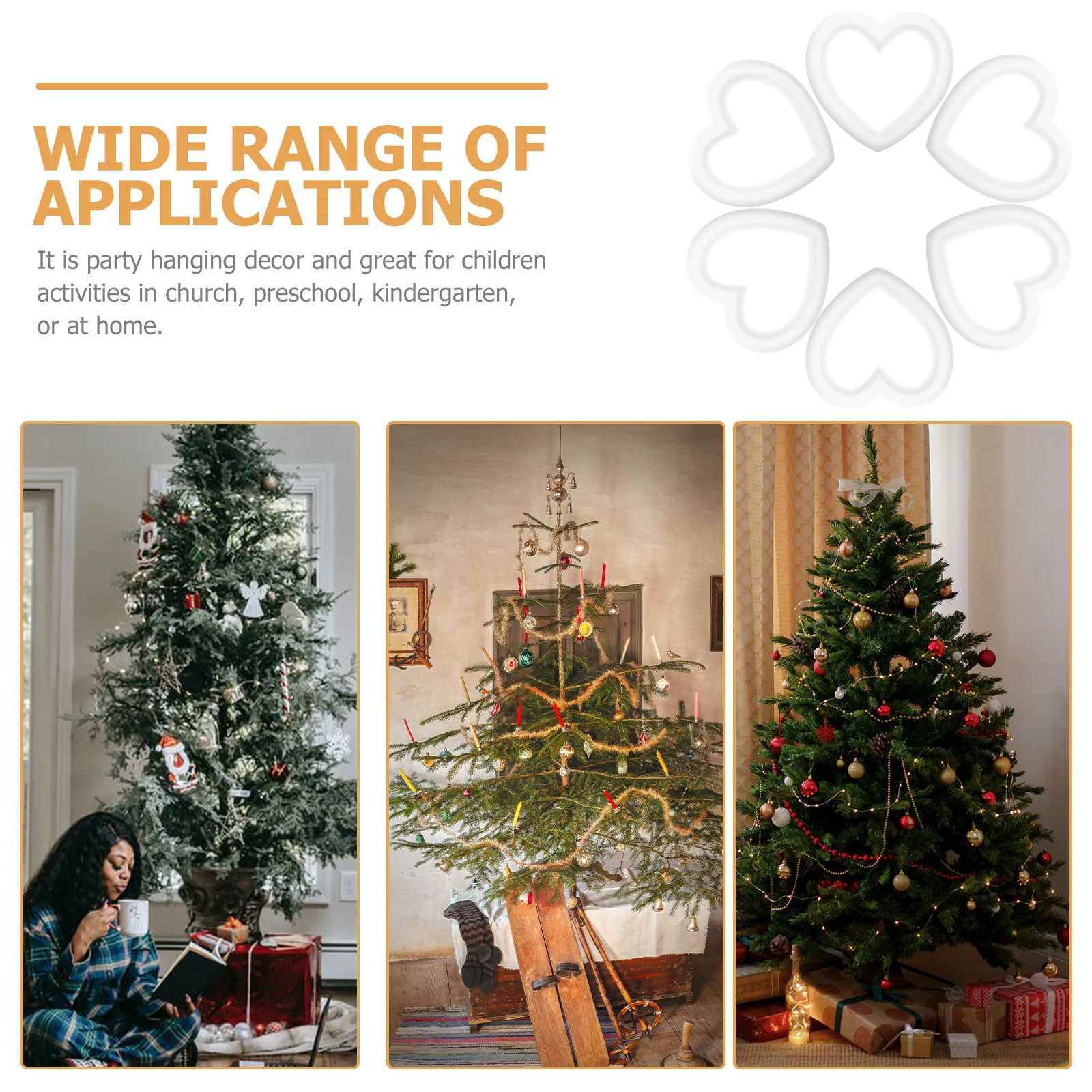 

6Pcs Heart Shaped Christmas Garland Decor White DIY Party Hanging Ring Foam Wreath for Preschool Kindergarten