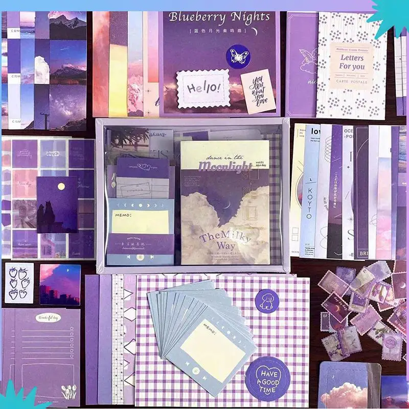 ABZW 696 шт. винтажный набор для скрапбукинга, набор принадлежностей для скрапбукинга, набор принадлежностей для мусорного журнала с сеткой A6 для ноутбука (лунный свет)