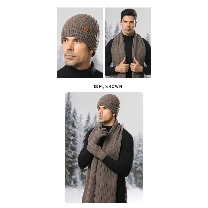 3 pezzi inverno nuovo cappello lavorato a maglia sciarpa e guanti set da tre pezzi sciarpa invernale da uomo a prova di freddo e calda set da tre pezzi per uomo