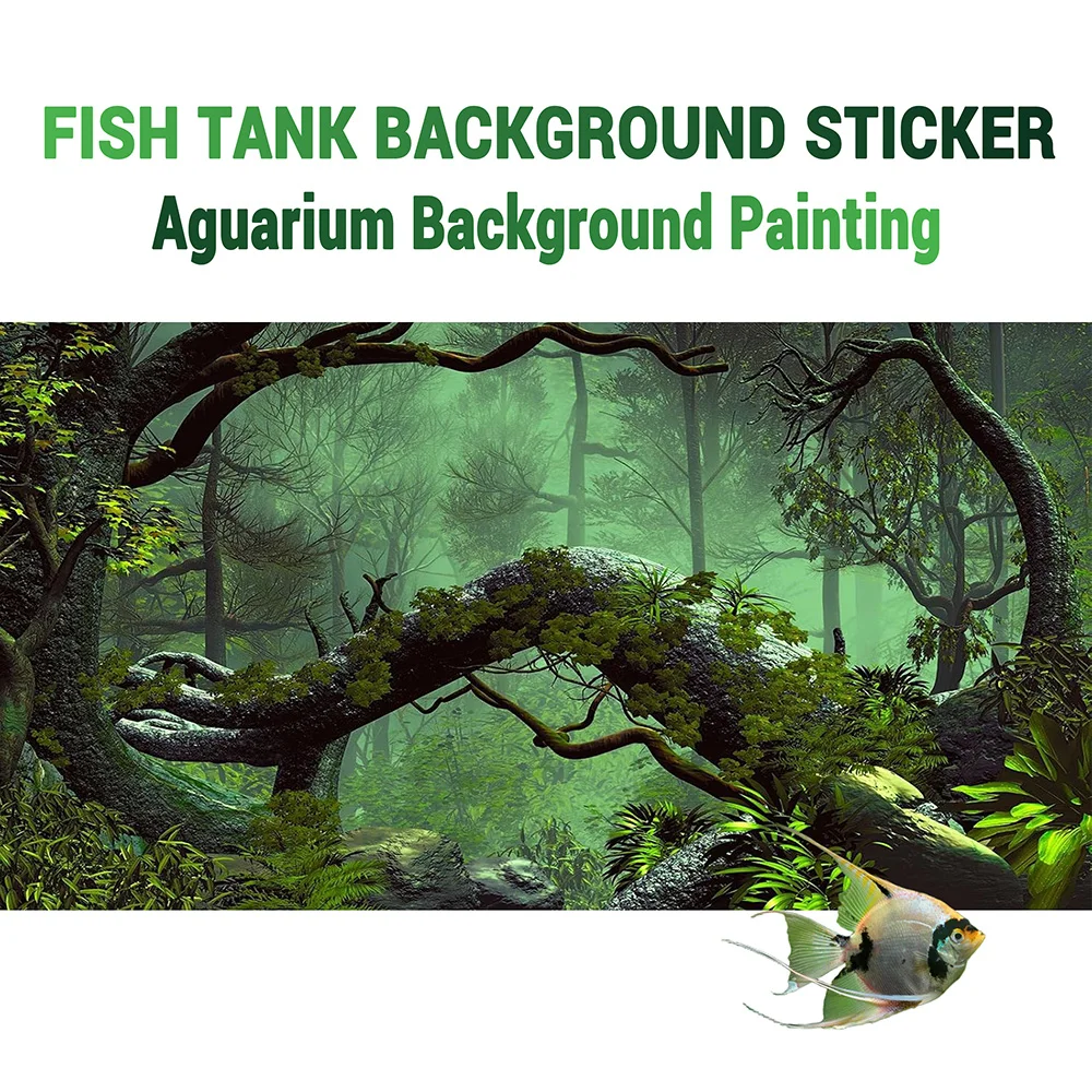 Aquarium Background Sticker,  Misty Rainforest Secret Realm, Self-Adhesive Flat Sticker for Fish Tank & Reptile Terrarium