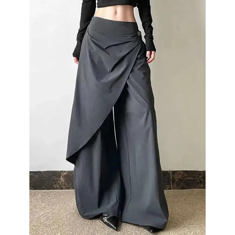 Personalized Wide Leg Pants For Women Spring Autumn New High Waist Solid Color Casual Trousers Female Elegant