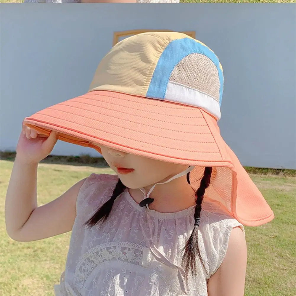 

Fashion UV Protection Sun Hat Wide Brim Breathable Beach Hats With Neck Flap Strap Panama Cap