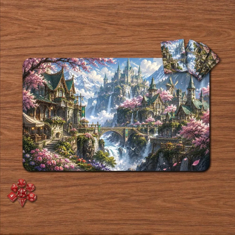 Playmat,  Fantasy Gaming Mat for Commander EDH TCG Card Game Players Fantasy Desk Mat, Blossom Citadel playmat pc accessories