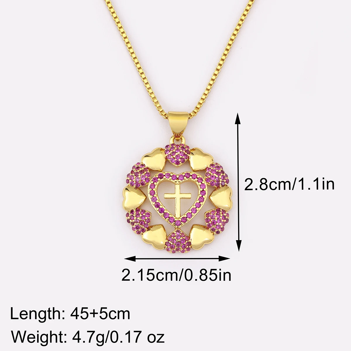 Nidin Sweet Love Heart Cross Pendant Necklace For Women Pave Shiny Crystal Zircon Chain Link Jewelry Gift Wholesale Accessories