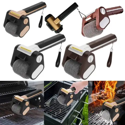 Imagen 1 del producto Cepillo eléctrico para parrilla de rodillo de 350RPM con cabezal de cepillo reemplazable, limpiador de parrilla de acero inoxidable, herramientas limpiadoras de barbacoa recargables