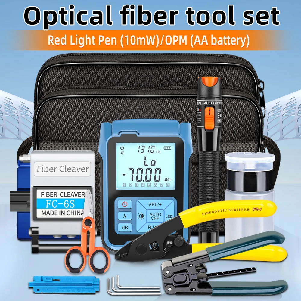 SAIVXIAN FTTH Fiber Optic Tool Kit mit Fiber Cleaver -70~+10dBm MINI Optical Power Meter Visual Fault Locator 30mw FC-6S