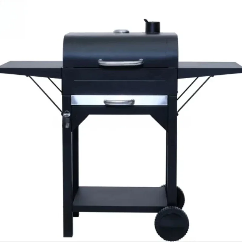 

Garden square charcoal grill with two side table BBQ trolley grill