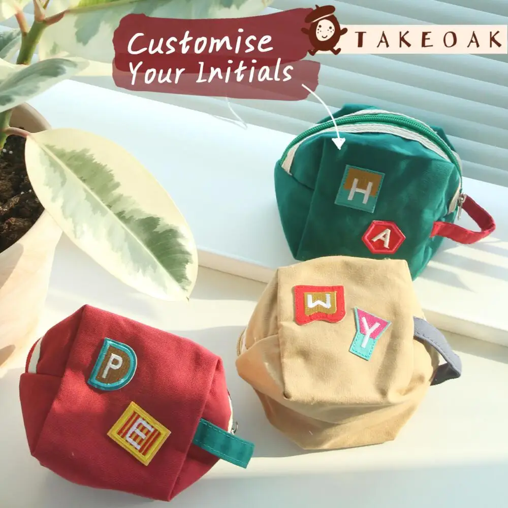 Bolsa de Lona Personalizada con Bordado de Doble Inicial, Mini Bolsa con Cierre para Monedas y Lápiz Labial, Regalo con Monograma Personalizado