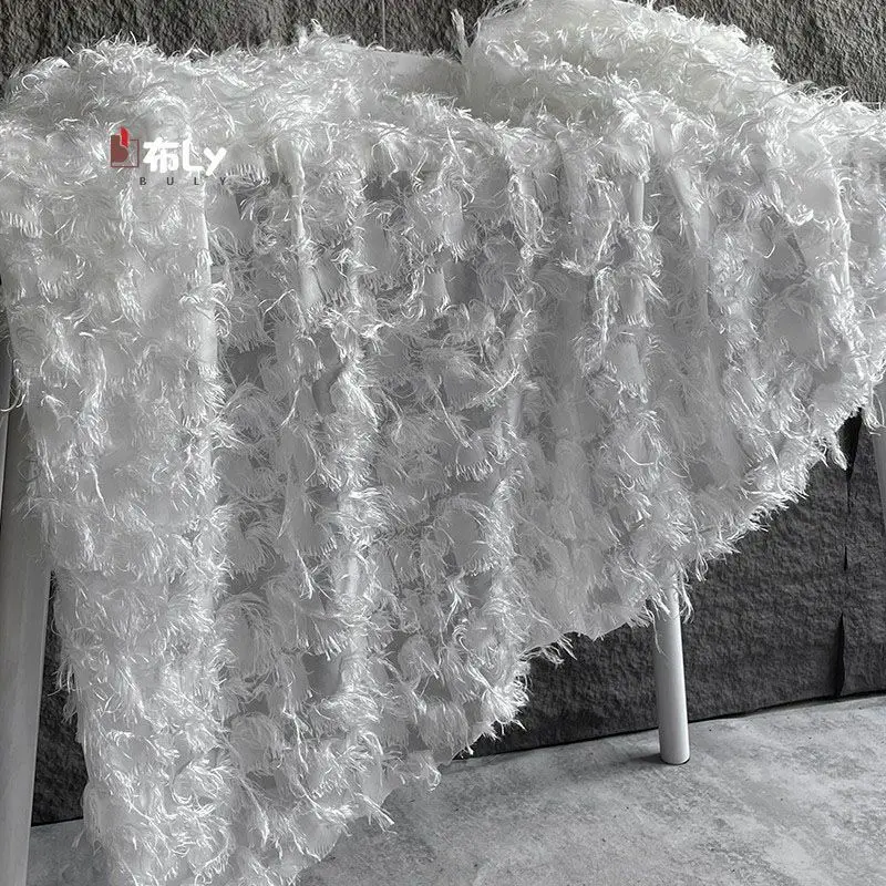 

Soft Skin-friendly Feather Tassel Jacquard Fabric For Stage Backdrop Decoration Dress DIY Designer Material