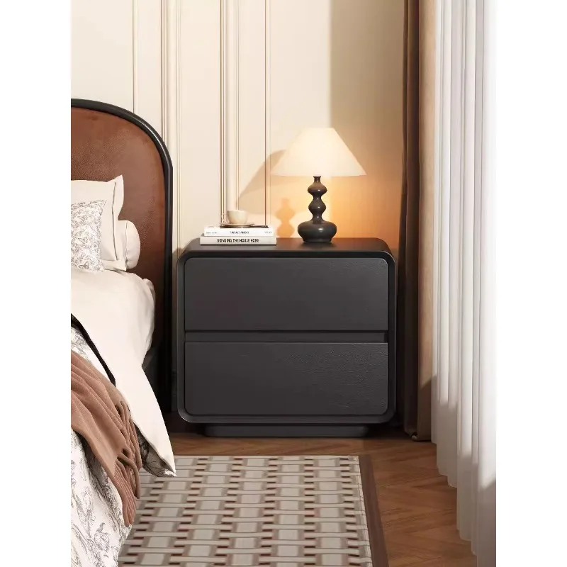 

Solid wood bedside table, black modern simple bedside table, light luxury and high-end home bedroom storage small cabinet
