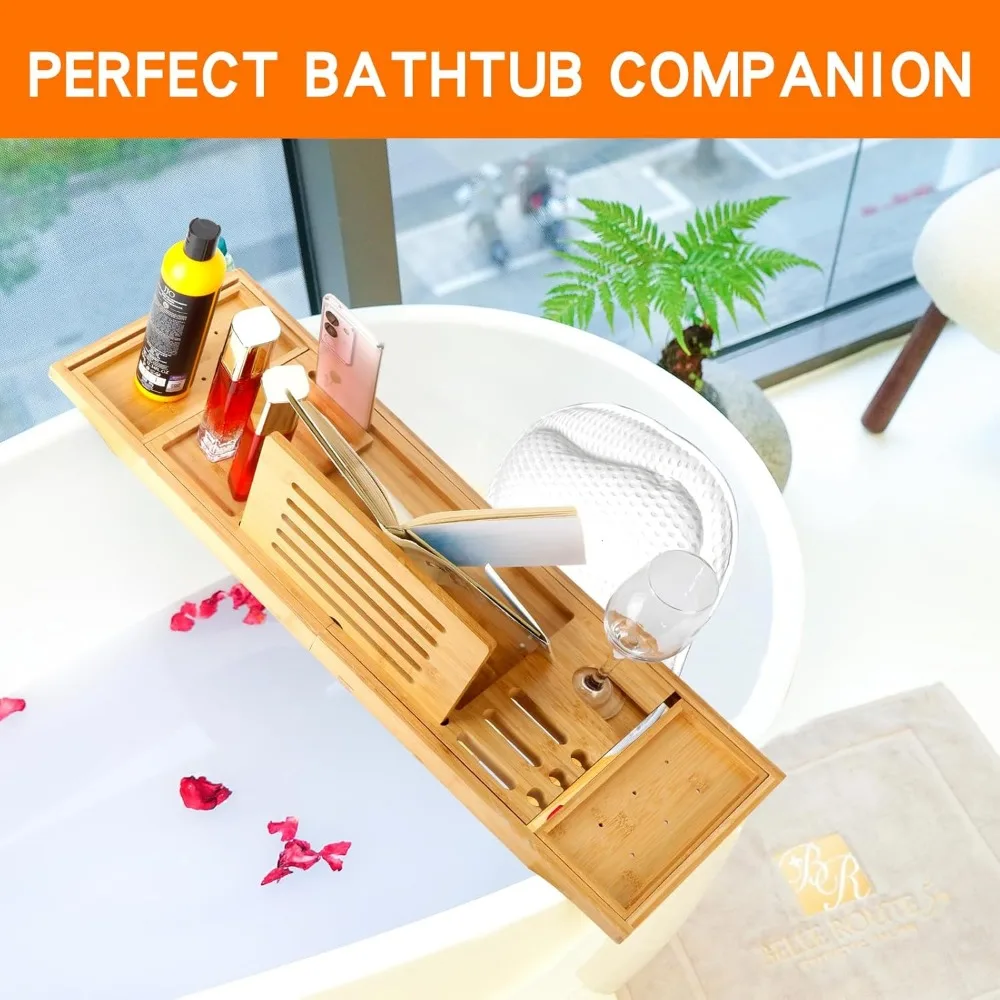 Expandable Bathtub Tray with Pillow, Foldable Bath Caddy for Relaxation, Luxury Spa Accessories
