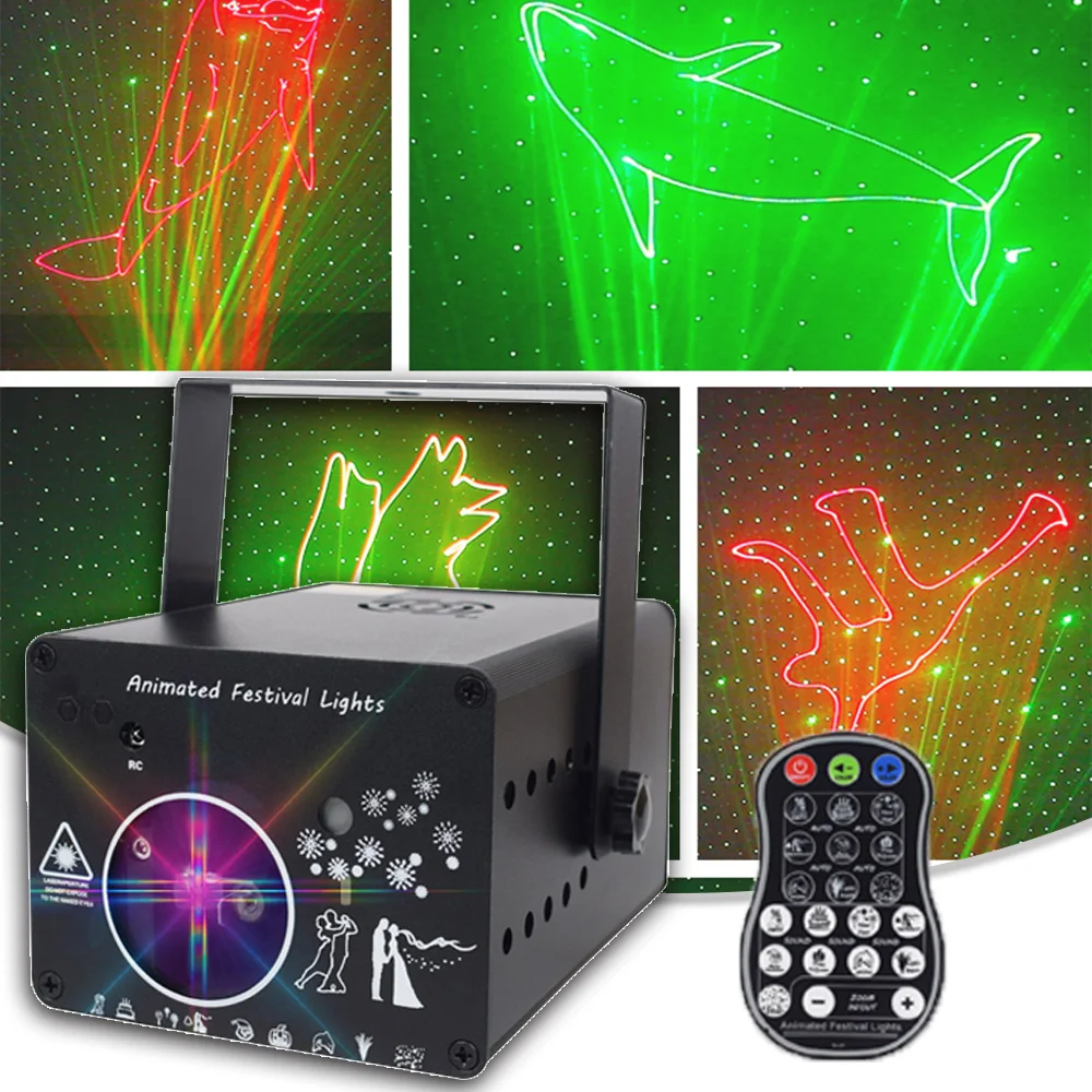 Animation RG Laser Festival Lights Starry Pattern Remote Control Christmas Party KTV Stage Lighting Decoration Dj Disco Laser