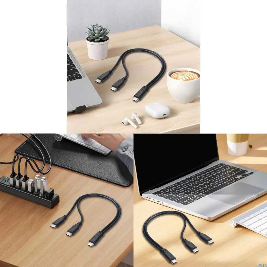 R91A 30cm USB C Charging Splitter Cable Quick Charging 1 to 2 Split Cord for Type C Phones and USB C Electronics