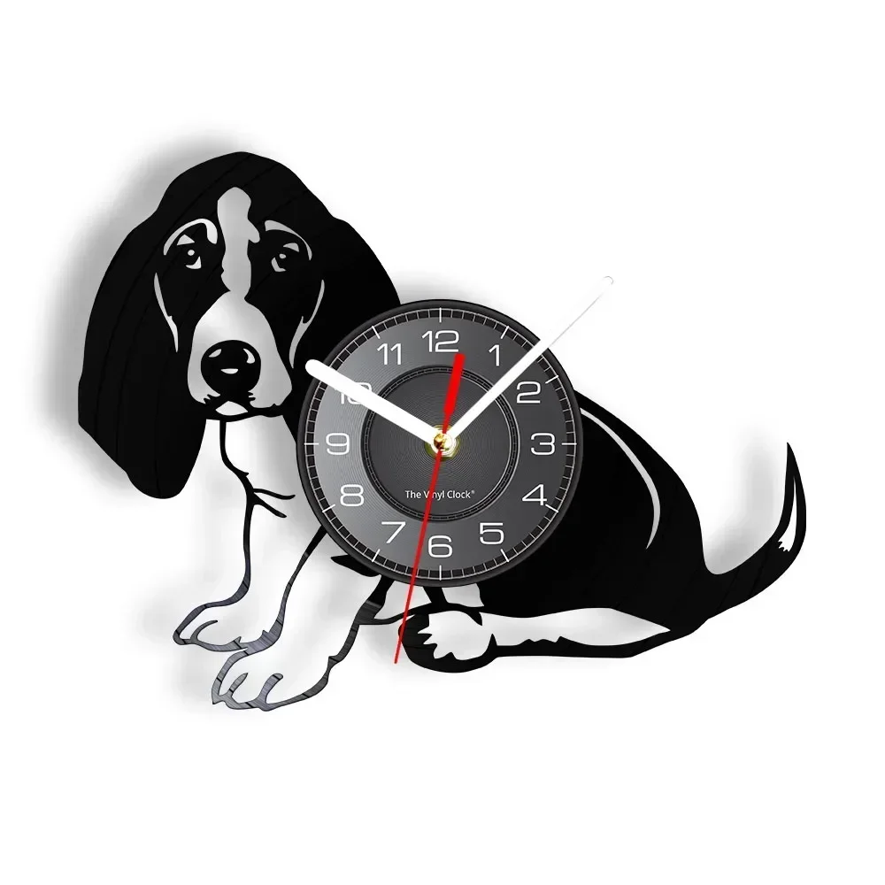Бассет-хаунд, настенные часы, собака породы, педигамент, собака, животное, щенок, виниловая пластинка, декоративные винтажные часы для собаки, подарок