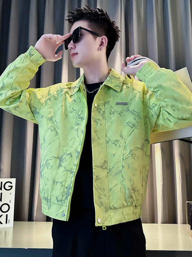 

Высококачественная цветная блузка с принтом тай-дай, мужская длинная куртка с повседневным воротником, молодежная модная осенне-зимняя верхняя одежда, топ