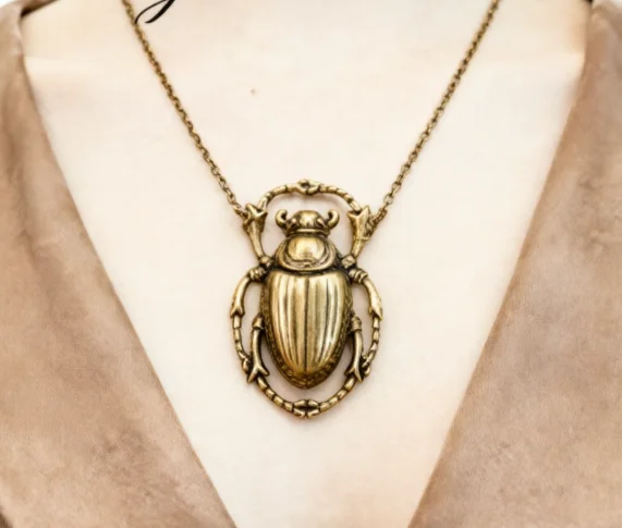 Gothic Beetle Scarab Necklace Steampunk Bronze Color Pendant Animal Insect Goth Jewelry