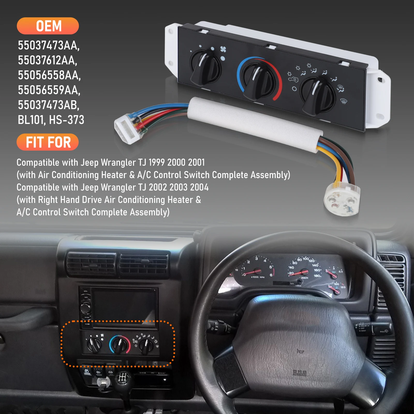 OE 55037473AB 55037612AA 55056558AA nouveau panneau de commande de climatisation de chauffage A/C avec interrupteur de moteur de ventilateur pour Jeep Wrangler TJ 1999-2004