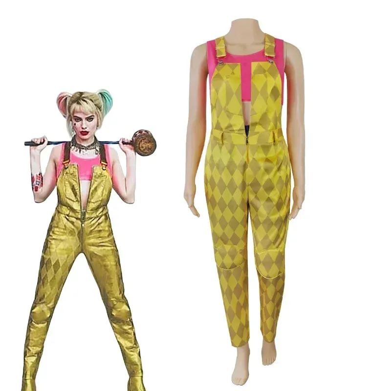 

Harley Quinn Halloween Costume Fashion Women Performance Stage Golden Cosplay Girl Clown Overall Sets