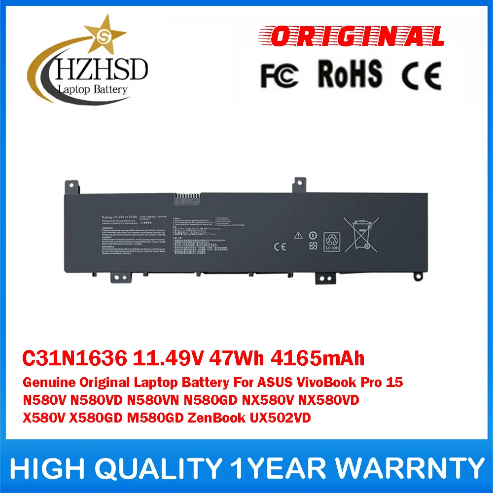 C31N1636 11.49V 47Wh 4165mAh Genuine Original Laptop Battery For ASUS VivoBook Pro 15 N580V N580VD N580VN N580GD NX580V NX580VD