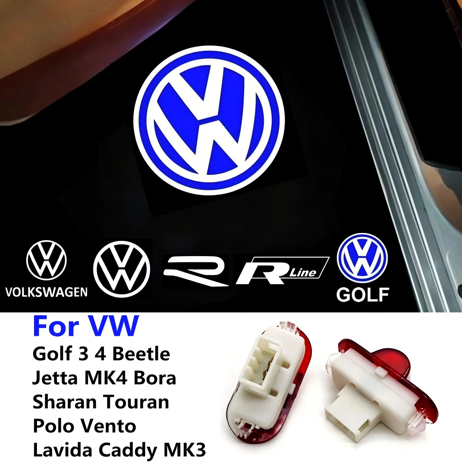 2Pcs LED Car Door Logo Light Projector Lamp For VW Volkswagen Golf 3 4 Beetle Jetta MK4 Bora Sharan Touran Lavida Caddy MK3 Polo