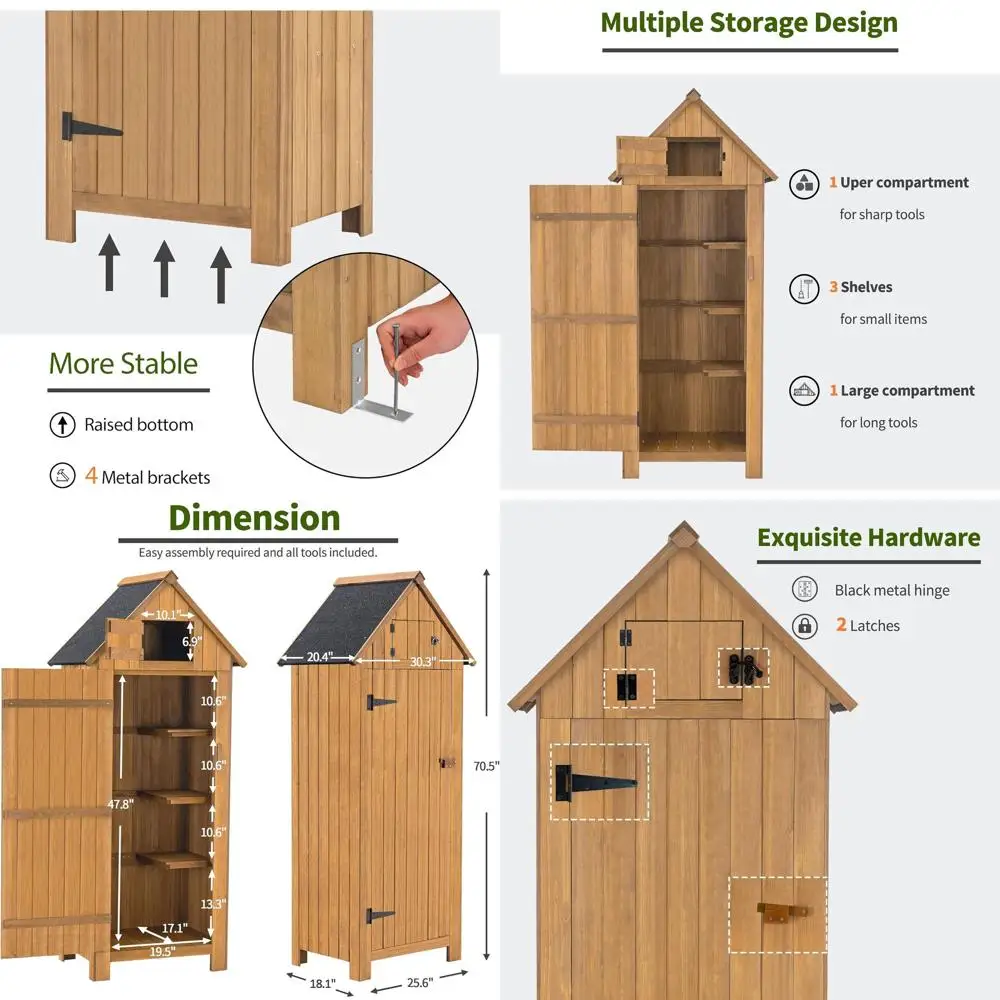 

Шкаф для хранения на открытом воздухе из натурального дерева с полкой для садовых инструментов и аксессуаров для газона в патио