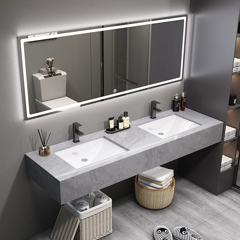 Single-layer bathroom cabinet and double-basin combined public toilet washstand